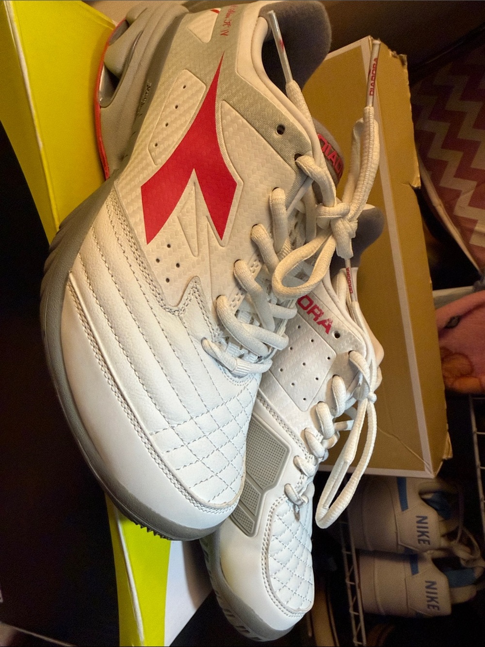 Diadora White and Red Women's Athletic Sneakers